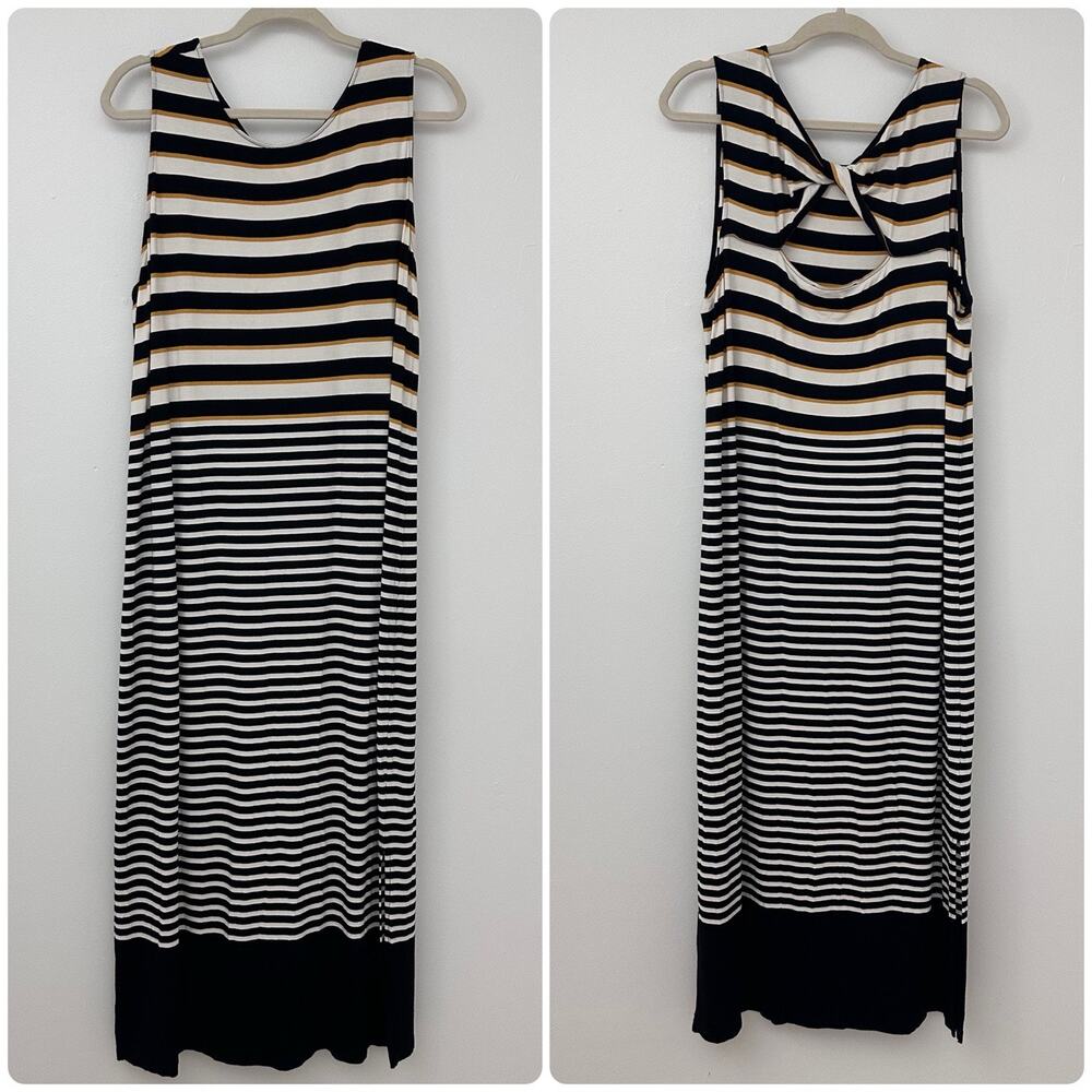 Loft Womens XL Rayon Stretchy Striped Maxi Dress Casual Comfort Open Back